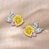 Yellow Topaz Cushion Cut Two-Tone Sterling Silver Stud Earrings