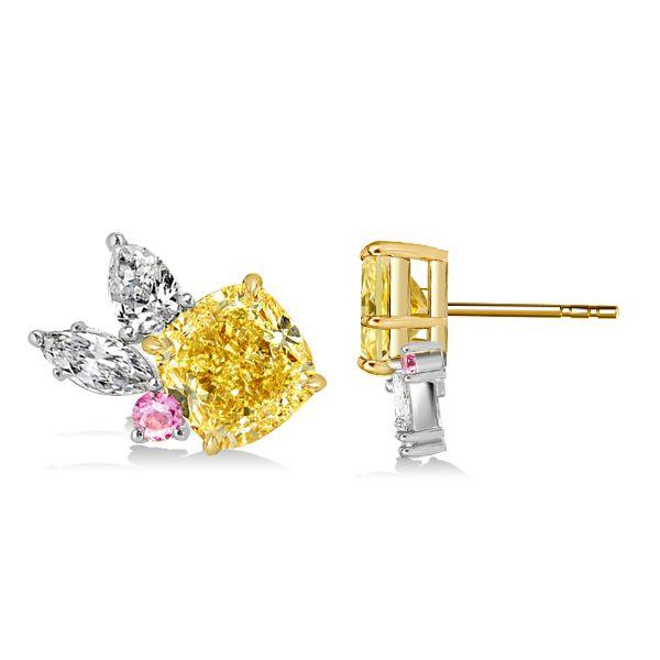 Yellow Topaz Cushion Cut Two-Tone Sterling Silver Stud Earrings