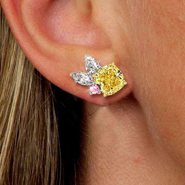 Yellow Topaz Cushion Cut Two-Tone Sterling Silver Stud Earrings