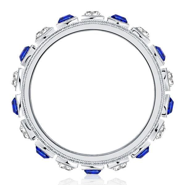 Vintage Milgrain Emerald and Sapphire Wedding Band | 3.42 CT. TW. Eternity Ring in Sterling Silver