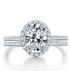 Halo Oval White Sapphire Bridal Set in Sterling Silver - Elegant Wedding Ring Set