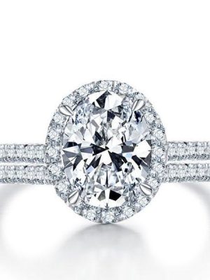 Halo Oval White Sapphire Bridal Set in Sterling Silver - Elegant Wedding Ring Set