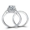 Halo Oval White Sapphire Bridal Set in Sterling Silver - Elegant Wedding Ring Set