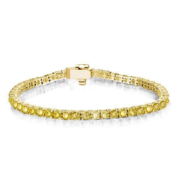 18K Gold Plated Sterling Silver Tennis Necklace with Round Cut Yellow Sapphire Stones