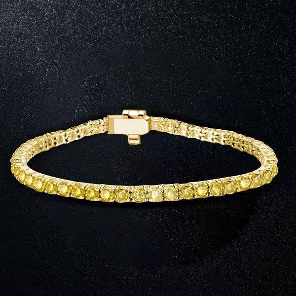18K Gold Plated Sterling Silver Tennis Necklace with Round Cut Yellow Sapphire Stones