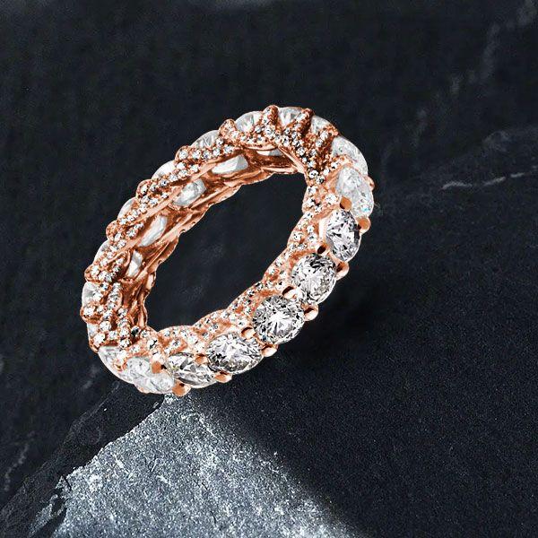 Rose Gold Eternity Cross Wedding Band - 9.20 CT. TW. Simulated Diamonds