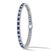 Princess Cut Blue Sapphire Tennis Bracelet in Rhodium Plated Sterling Silver