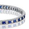 Princess Cut Blue Sapphire Tennis Bracelet in Rhodium Plated Sterling Silver