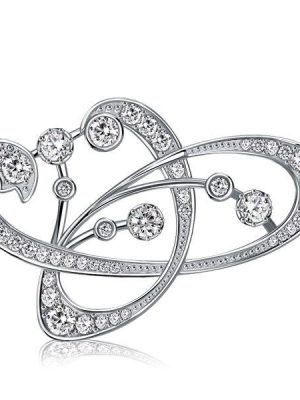 Vintage Style White Sapphire Brooch - 925 Sterling Silver - Elegant Women's Pin