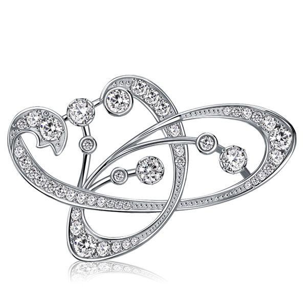 Vintage Style White Sapphire Brooch - 925 Sterling Silver - Elegant Women's Pin