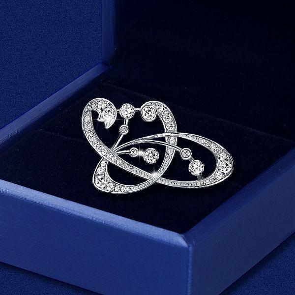 Vintage Style White Sapphire Brooch - 925 Sterling Silver - Elegant Women's Pin