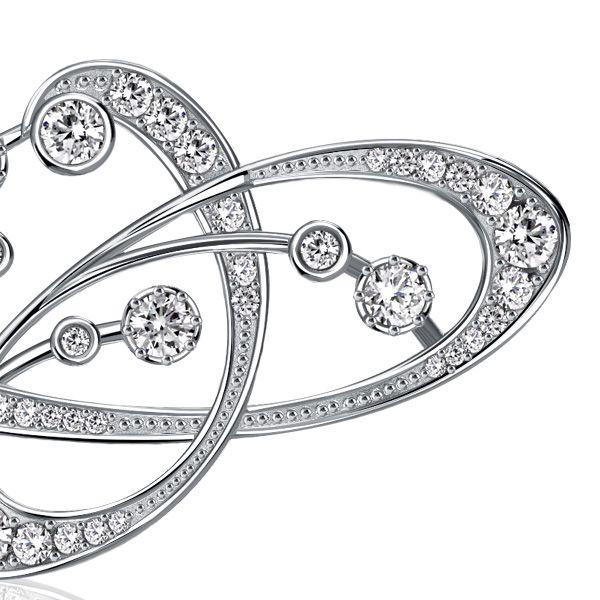 Vintage Style White Sapphire Brooch - 925 Sterling Silver - Elegant Women's Pin