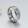 Three Stone White Sapphire Wedding Ring Set - Sterling Silver & Titanium Matching Bands
