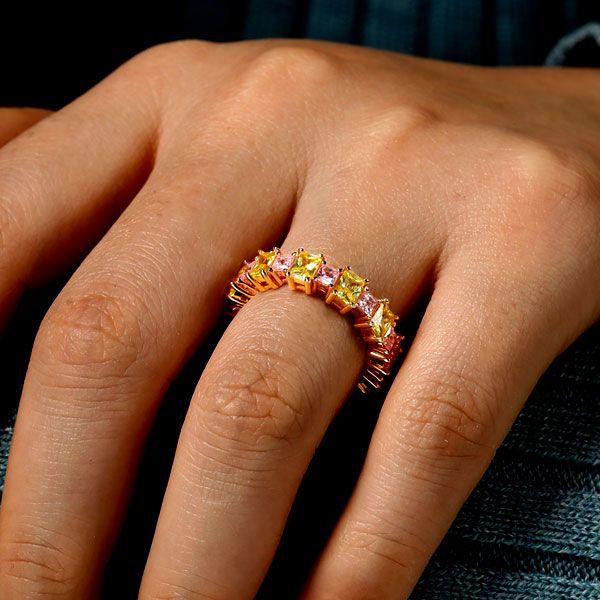 Radiant Cut Colored Wedding Band - 18K Gold Plated Sterling Silver