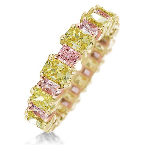 Radiant Cut Colored Wedding Band - 18K Gold Plated Sterling Silver