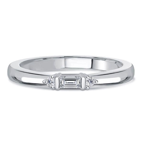 3 Stone Baguette Diamond Wedding Band for Women in Rhodium Plated Sterling Silver