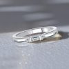 3 Stone Baguette Diamond Wedding Band for Women in Rhodium Plated Sterling Silver