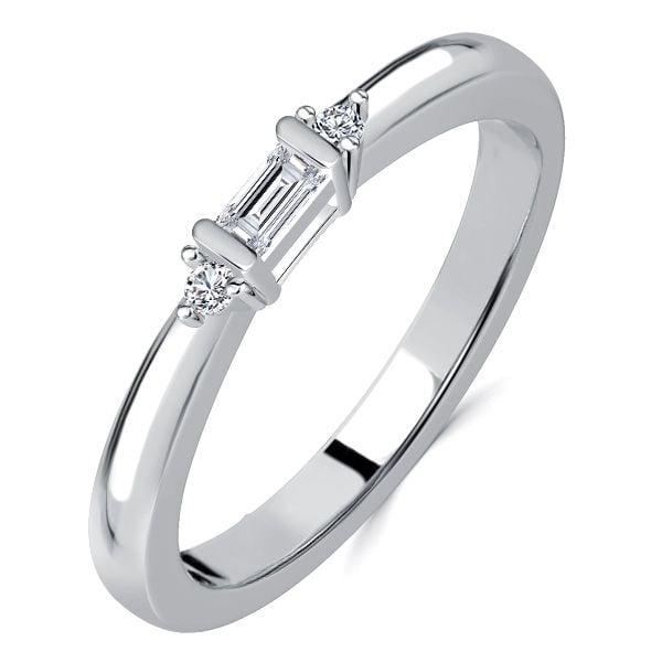 3 Stone Baguette Diamond Wedding Band for Women in Rhodium Plated Sterling Silver