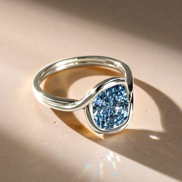 Vintage Cushion Cut Blue Topaz Engagement Ring in 925 Sterling Silver