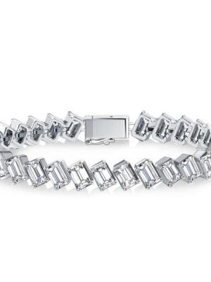 Emerald Cut Sapphire Eternity Tennis Bracelet in Sterling Silver for Women