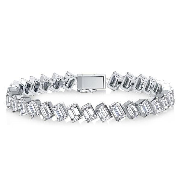 Emerald Cut Sapphire Eternity Tennis Bracelet in Sterling Silver for Women