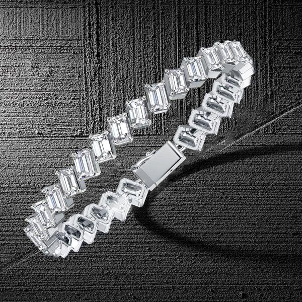 Emerald Cut Sapphire Eternity Tennis Bracelet in Sterling Silver for Women