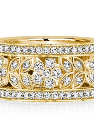 Golden Floral Eternity Band - Vintage Style Wedding Ring for Women