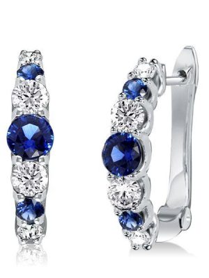 Blue & White Sapphire Hoop Earrings in Sterling Silver