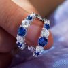 Blue & White Sapphire Hoop Earrings in Sterling Silver
