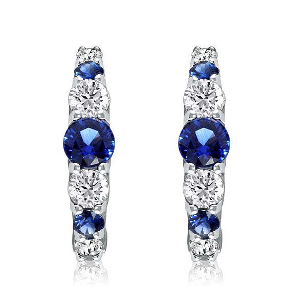 Blue & White Sapphire Hoop Earrings in Sterling Silver