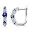 Blue & White Sapphire Hoop Earrings in Sterling Silver