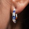 Blue & White Sapphire Hoop Earrings in Sterling Silver