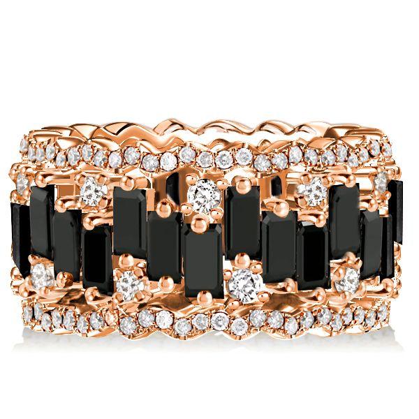 Rose Gold Baguette Black CZ Eternity Wedding Band for Women - Sterling Silver