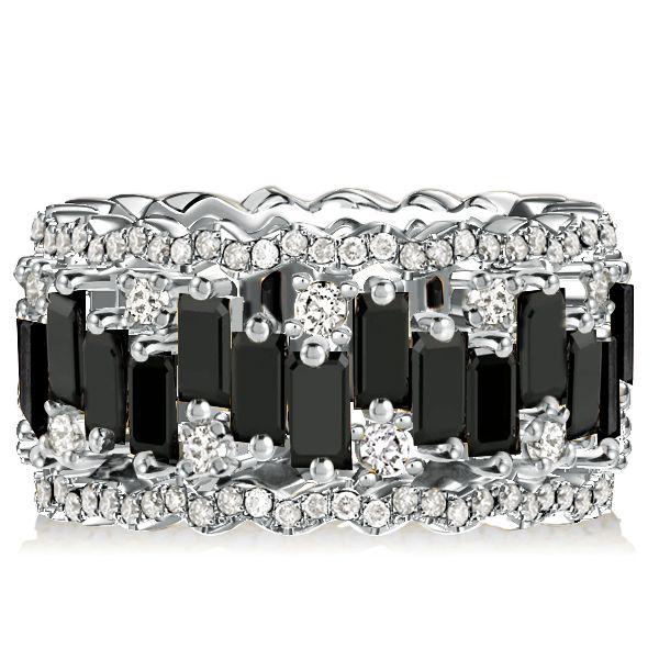 Rose Gold Baguette Black CZ Eternity Wedding Band for Women - Sterling Silver