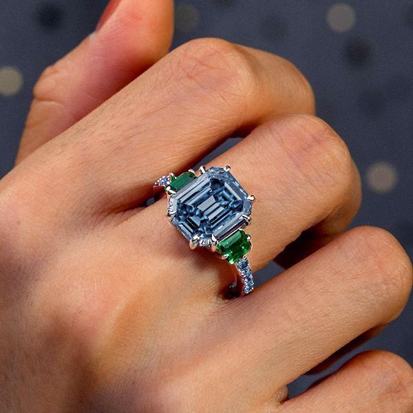 Blue Topaz 3-Stone Ring in Sterling Silver - Engagement, Promise Ring
