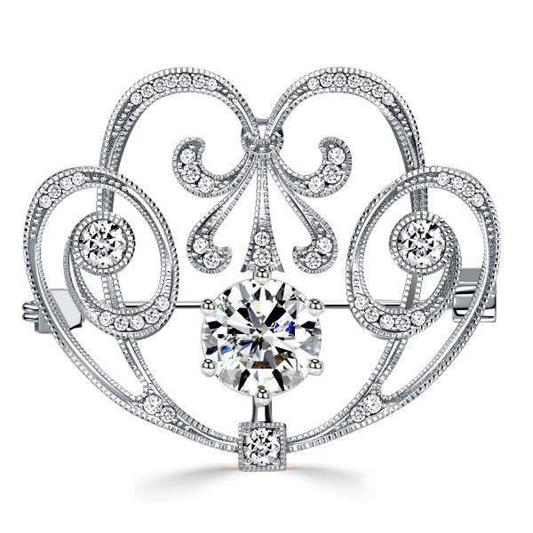 Antique Style Round Brooch - Sterling Silver, Vintage Inspired Design