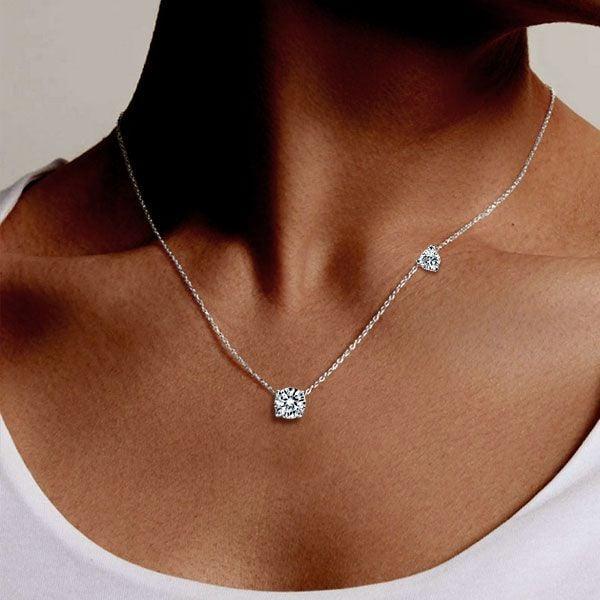 Classic Round Cut Solitaire Pendant Necklace in 925 Sterling Silver, 18 Inch Chain