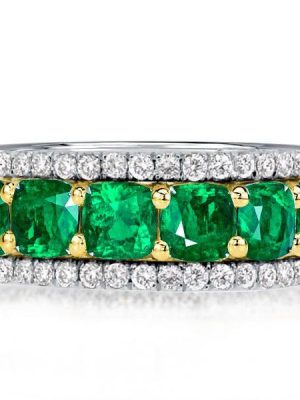 Cushion Cut Green CZ Eternity Wedding Band - Sterling Silver