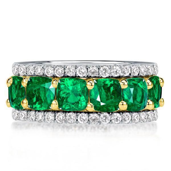 Cushion Cut Green CZ Eternity Wedding Band - Sterling Silver