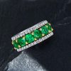 Cushion Cut Green CZ Eternity Wedding Band - Sterling Silver