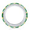 Cushion Cut Green CZ Eternity Wedding Band - Sterling Silver