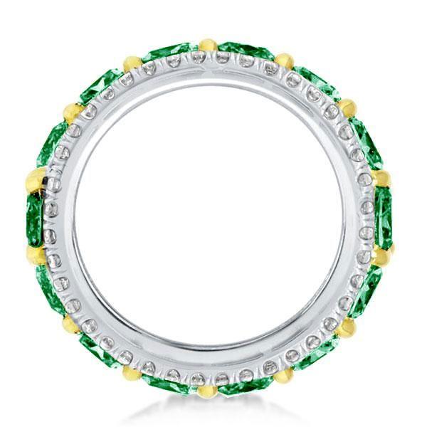 Cushion Cut Green CZ Eternity Wedding Band - Sterling Silver