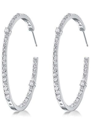 Sterling Silver Round Cut CZ Hoop Earrings - Large 45mm Diameter