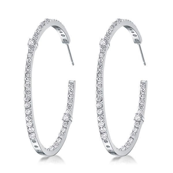 Sterling Silver Round Cut CZ Hoop Earrings - Large 45mm Diameter