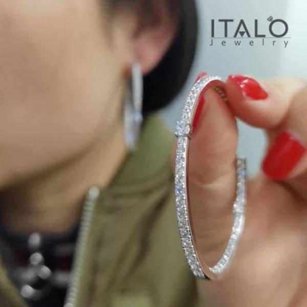 Sterling Silver Round Cut CZ Hoop Earrings - Large 45mm Diameter