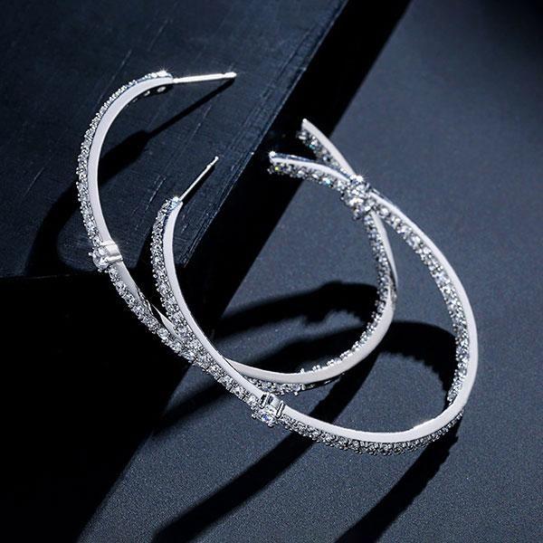 Sterling Silver Round Cut CZ Hoop Earrings - Large 45mm Diameter