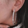 Sterling Silver Round Cut CZ Hoop Earrings - Large 45mm Diameter