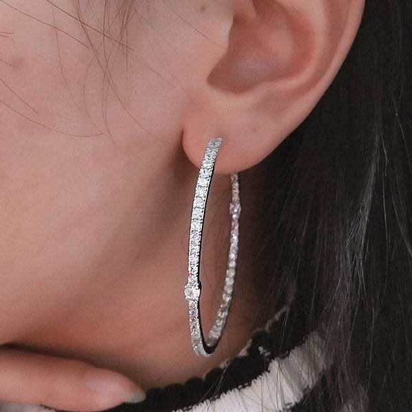 Sterling Silver Round Cut CZ Hoop Earrings - Large 45mm Diameter