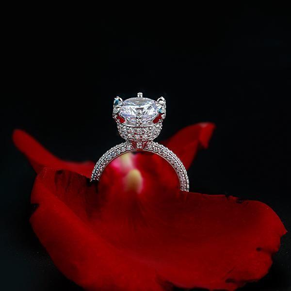Hidden Halo Sterling Silver Ring - 3.00 CT Center Stone
