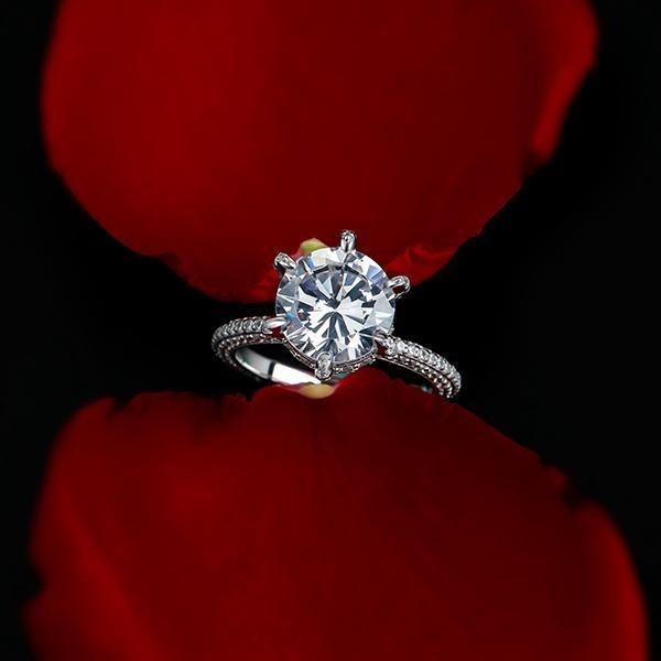 Hidden Halo Sterling Silver Ring - 3.00 CT Center Stone